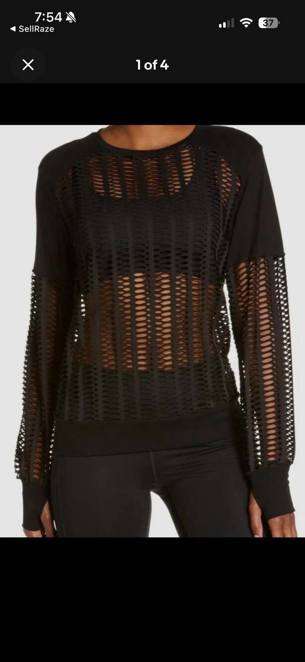 Blanc Noir Women's Black Linear Mesh Sweatshirt Sweater Size Medium